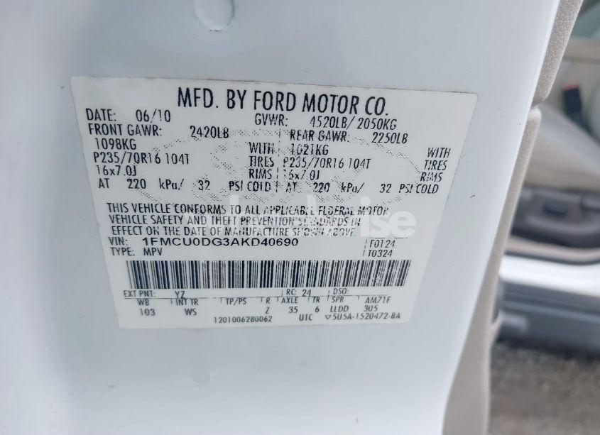 Photo 9 of 2010 Ford Escape XLT (VIN 1FMCU0DG3AKD40690)