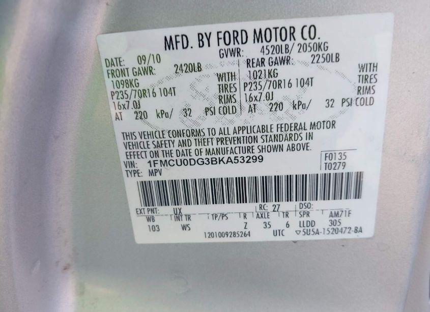 Photo 9 of 2011 Ford Escape XLT (VIN 1FMCU0DG3BKA53299)