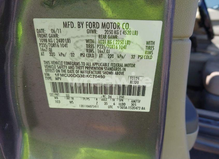 Photo 9 of 2011 Ford Escape XLT (VIN 1FMCU0DG3BKC70450)