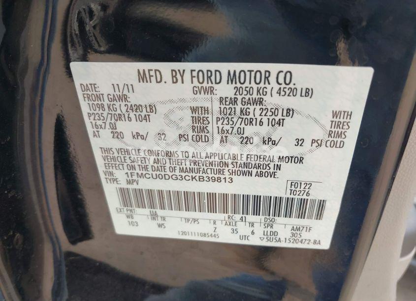Photo 9 of 2012 Ford Escape XLT (VIN 1FMCU0DG3CKB39813)