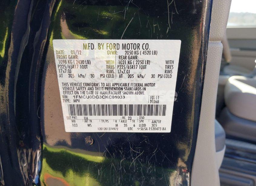 Photo 9 of 2012 Ford Escape XLT (VIN 1FMCU0DG3CKC01033)