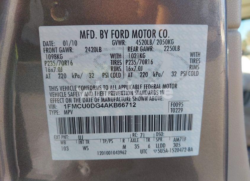 Photo 9 of 2010 Ford Escape XLT (VIN 1FMCU0DG4AKB66712)