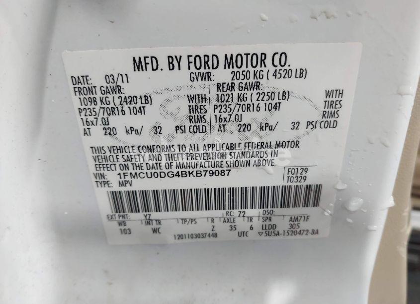 Photo 9 of 2011 Ford Escape XLT (VIN 1FMCU0DG4BKB79087)