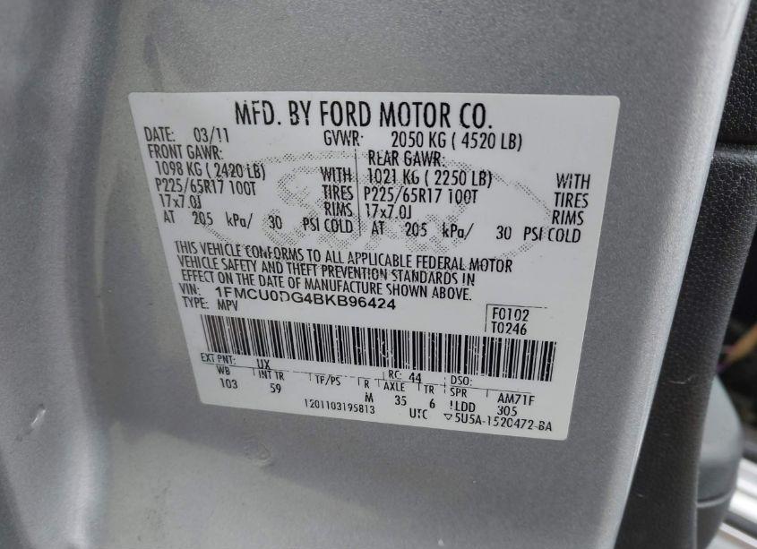 Photo 9 of 2011 Ford Escape XLT (VIN 1FMCU0DG4BKB96424)