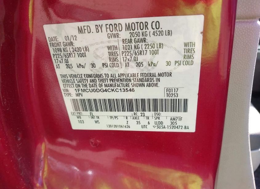 Photo 9 of 2012 Ford Escape XLT (VIN 1FMCU0DG4CKC13546)