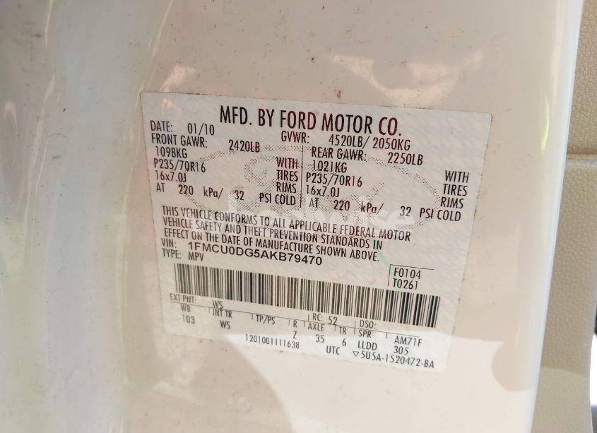 Photo 9 of 2010 Ford Escape XLT (VIN 1FMCU0DG5AKB79470)