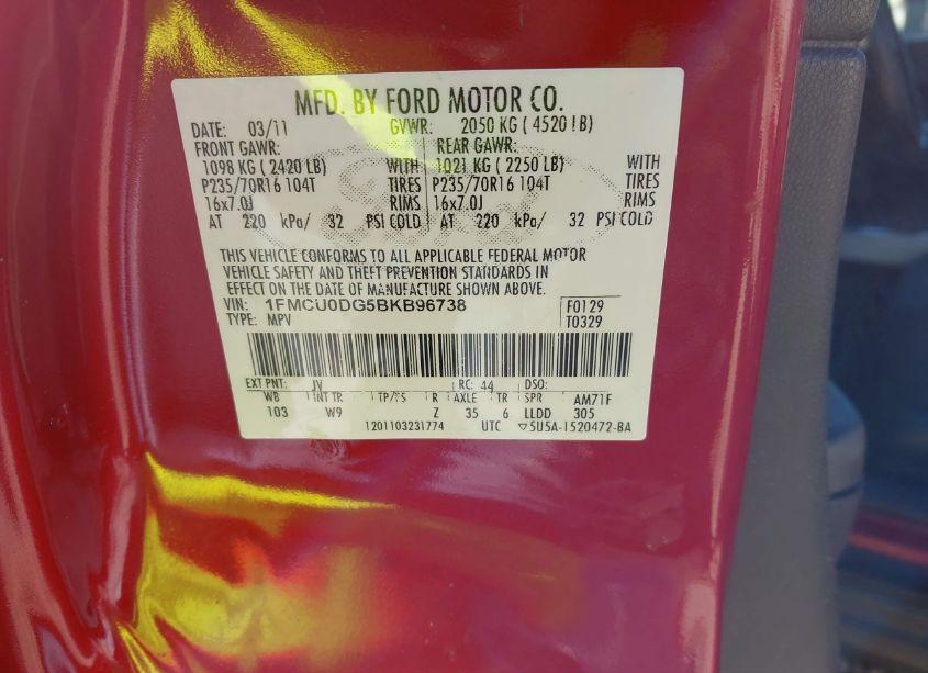 Photo 9 of 2011 Ford Escape XLT (VIN 1FMCU0DG5BKB96738)