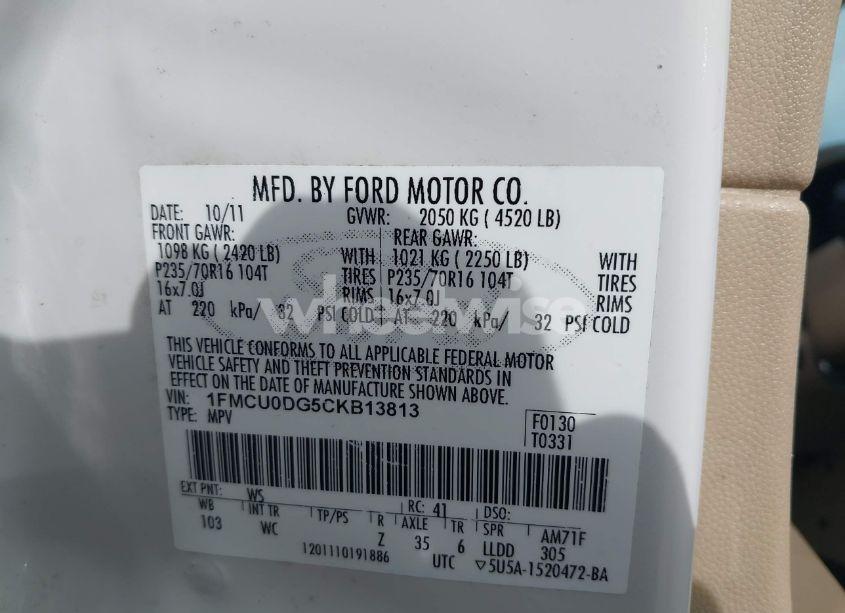 Photo 9 of 2012 Ford Escape XLT (VIN 1FMCU0DG5CKB13813)