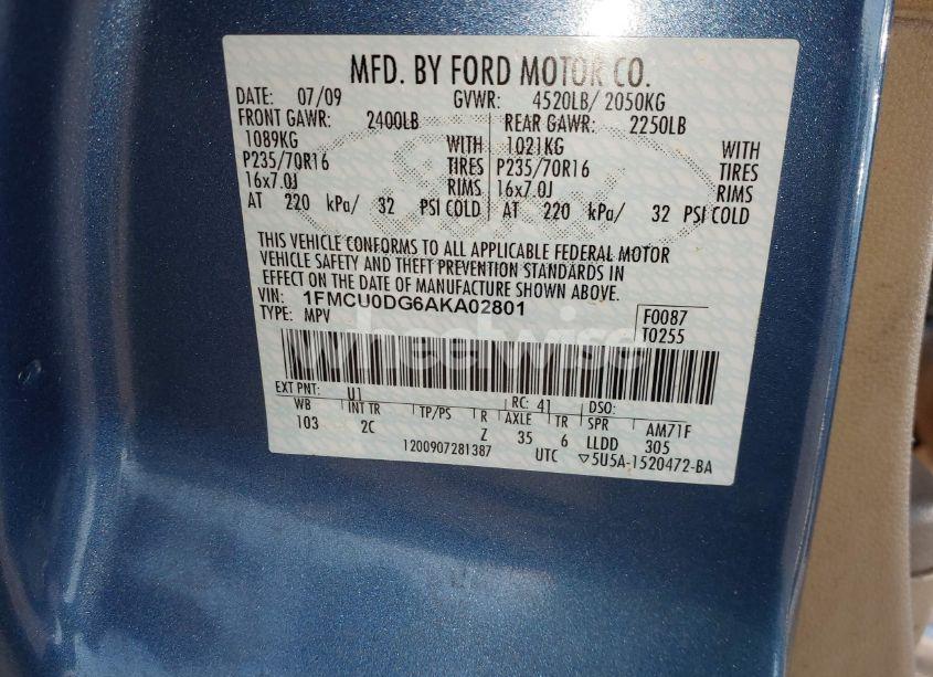 Photo 9 of 2010 Ford Escape XLT (VIN 1FMCU0DG6AKA02801)