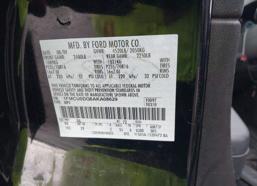 Photo 9 of 2010 Ford Escape XLT (VIN 1FMCU0DG6AKA08629)