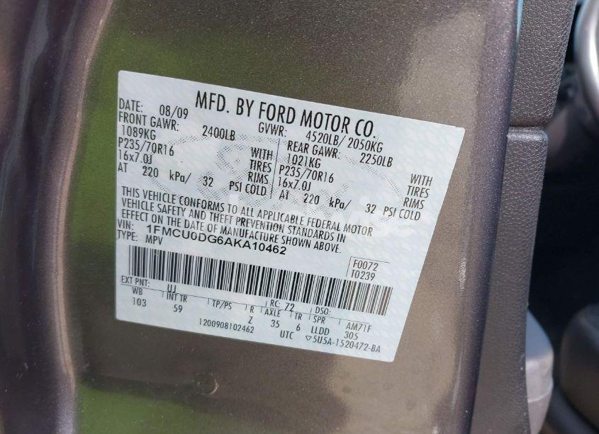 Photo 9 of 2010 Ford Escape XLT (VIN 1FMCU0DG6AKA10462)