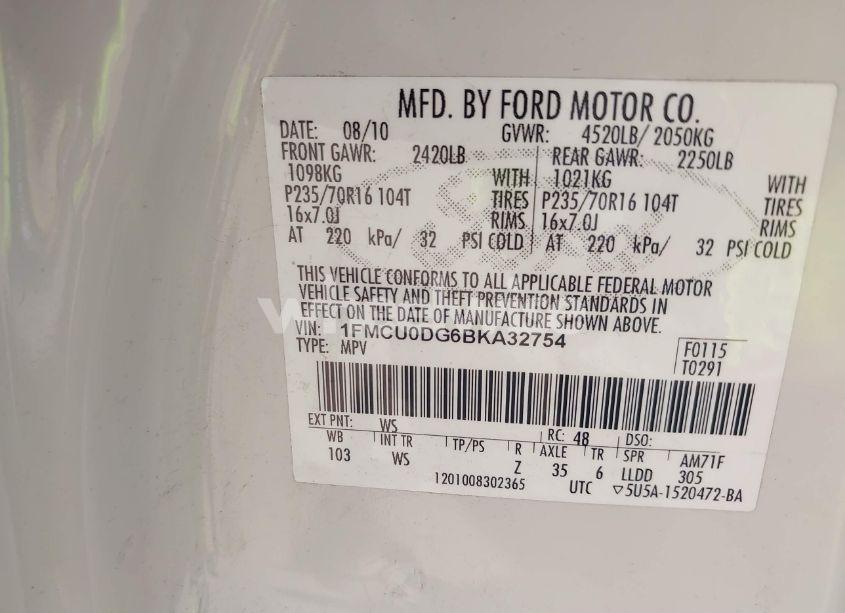 Photo 9 of 2011 Ford Escape XLT (VIN 1FMCU0DG6BKA32754)