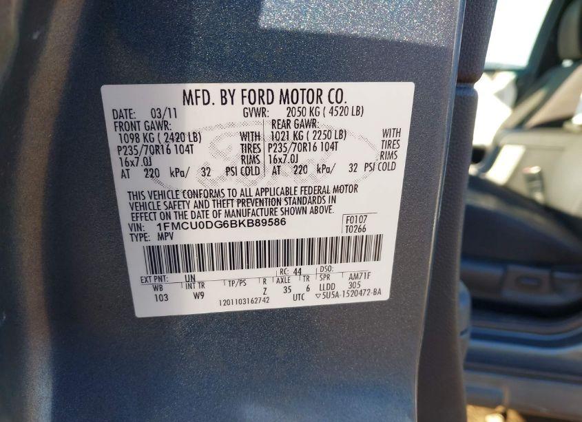 Photo 9 of 2011 Ford Escape XLT (VIN 1FMCU0DG6BKB89586)