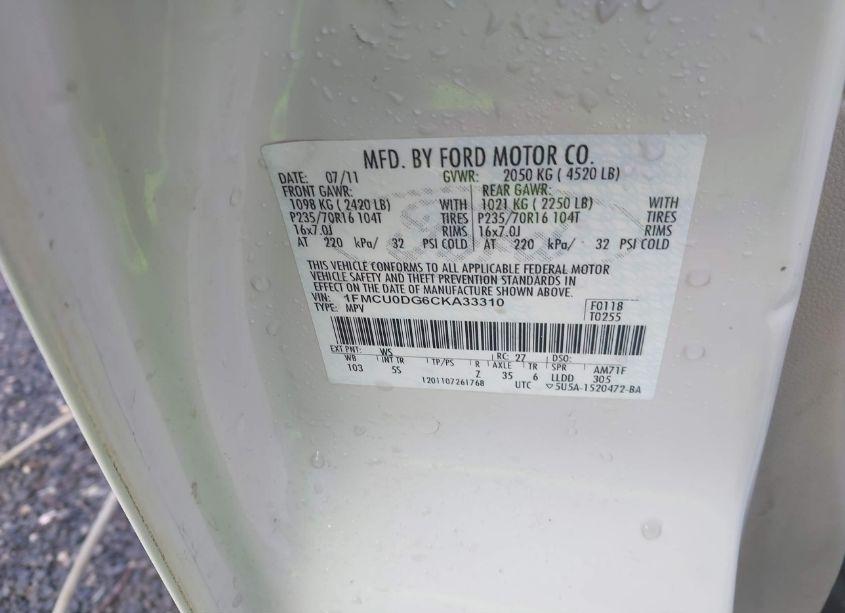 Photo 9 of 2012 Ford Escape XLT (VIN 1FMCU0DG6CKA33310)