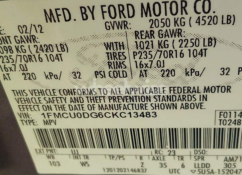 Photo 9 of 2012 Ford Escape XLT (VIN 1FMCU0DG6CKC13483)