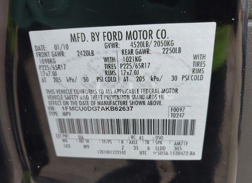 Photo 9 of 2010 Ford Escape XLT (VIN 1FMCU0DG7AKB62637)