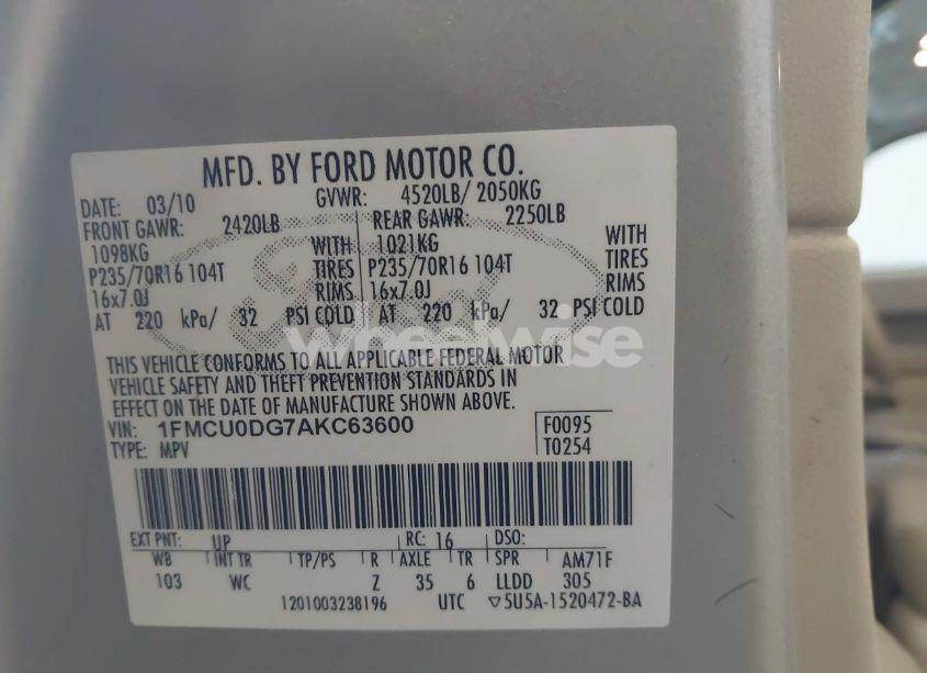 Photo 9 of 2010 Ford Escape XLT (VIN 1FMCU0DG7AKC63600)