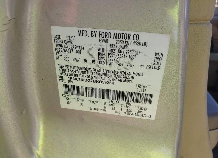 Photo 9 of 2011 Ford Escape XLT (VIN 1FMCU0DG7BKB59254)