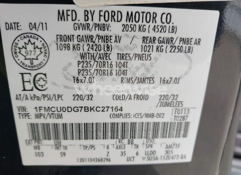 Photo 9 of 2011 Ford Escape XLT AUTOMATIC (VIN 1FMCU0DG7BKC27164)