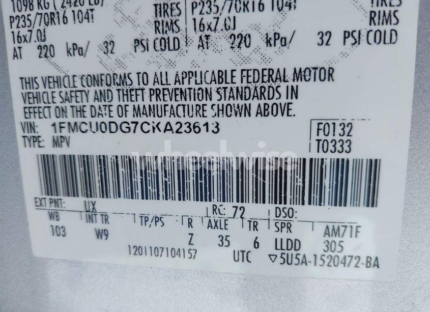 Photo 9 of 2012 Ford Escape XLT (VIN 1FMCU0DG7CKA23613)