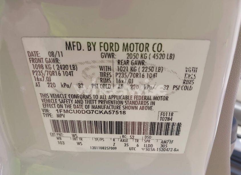 Photo 9 of 2012 Ford Escape XLT (VIN 1FMCU0DG7CKA57518)