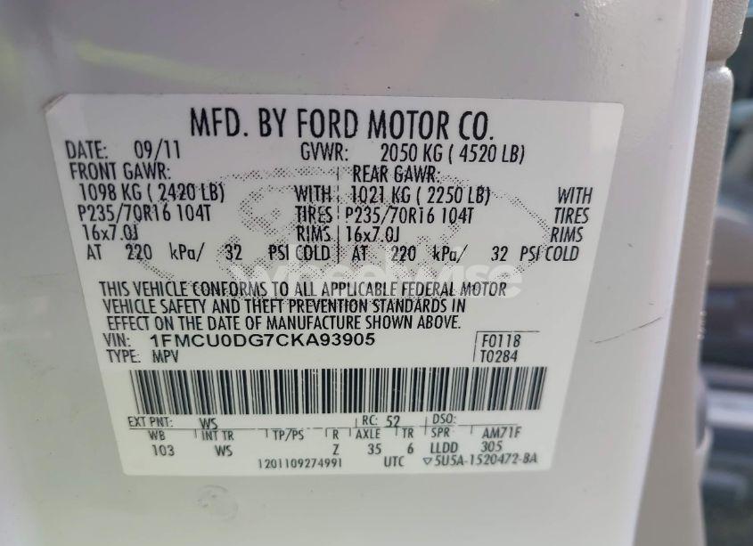 Photo 9 of 2012 Ford Escape XLT (VIN 1FMCU0DG7CKA93905)