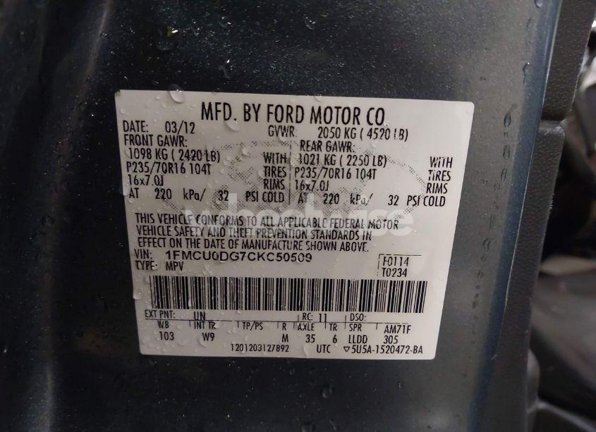 Photo 9 of 2012 Ford Escape XLT (VIN 1FMCU0DG7CKC50509)