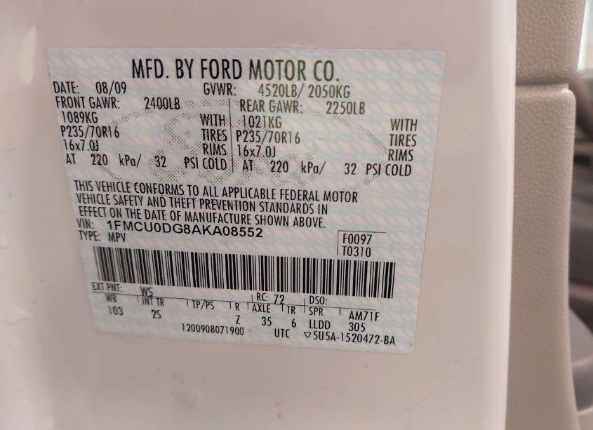 Photo 9 of 2010 Ford Escape XLT (VIN 1FMCU0DG8AKA08552)