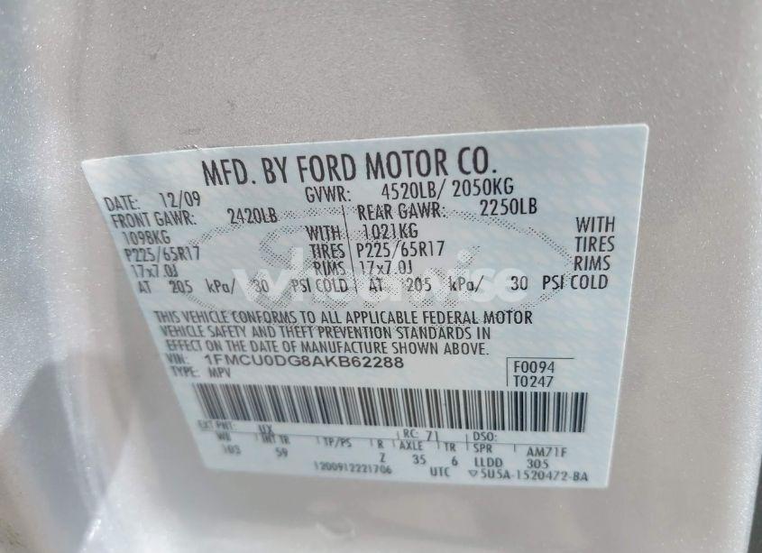 Photo 9 of 2010 Ford Escape XLT (VIN 1FMCU0DG8AKB62288)