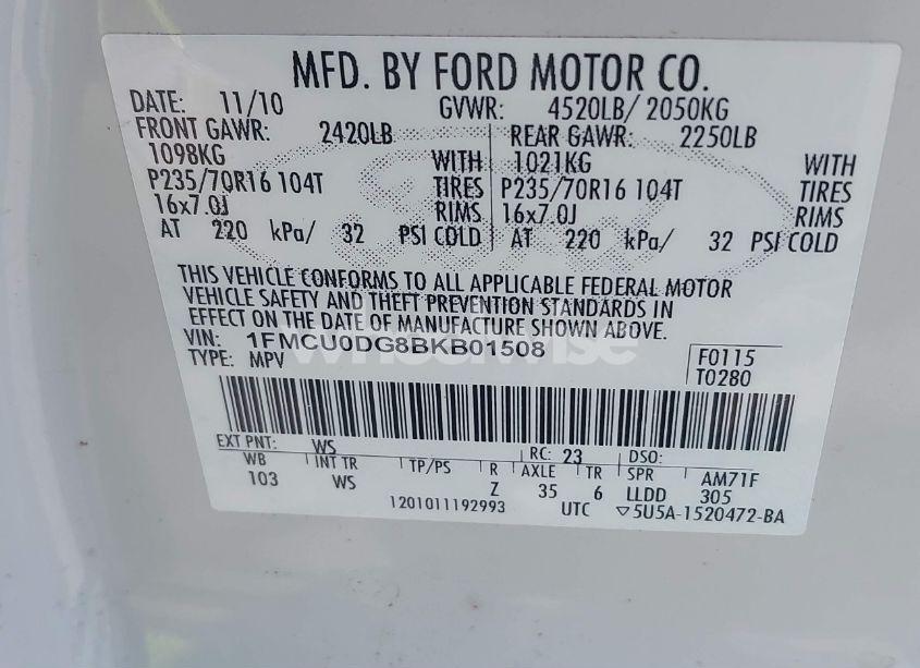 Photo 9 of 2011 Ford Escape XLT (VIN 1FMCU0DG8BKB01508)