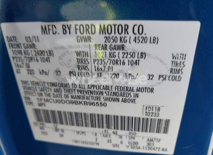 Photo 9 of 2011 Ford Escape XLT (VIN 1FMCU0DG9BKB96550)