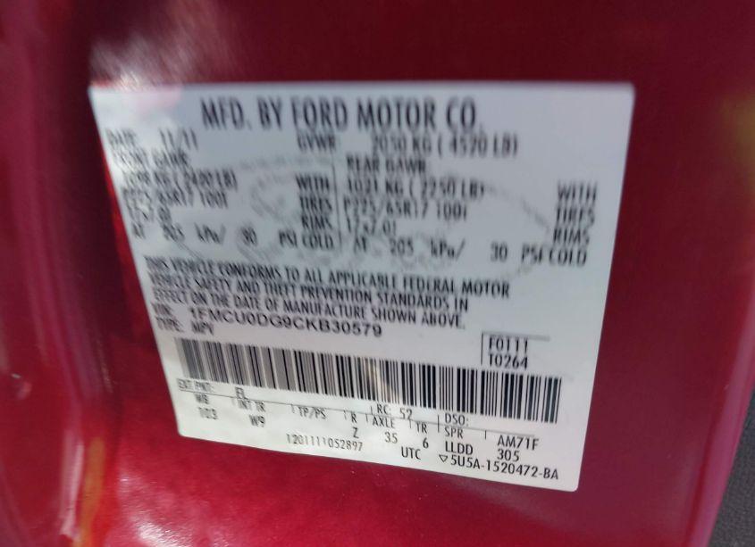 Photo 9 of 2012 Ford Escape XLT (VIN 1FMCU0DG9CKB30579)