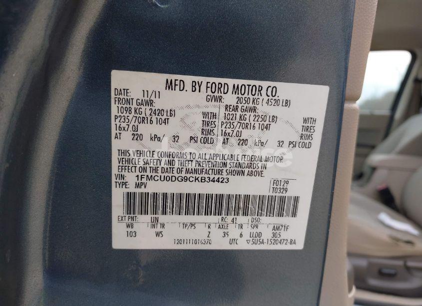 Photo 9 of 2012 Ford Escape XLT (VIN 1FMCU0DG9CKB34423)