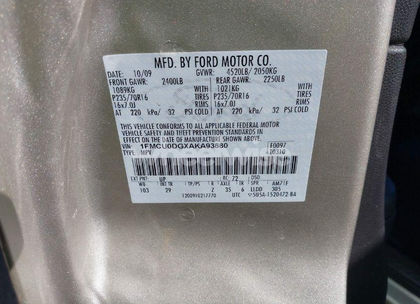 Photo 9 of 2010 Ford Escape XLT (VIN 1FMCU0DGXAKA93880)