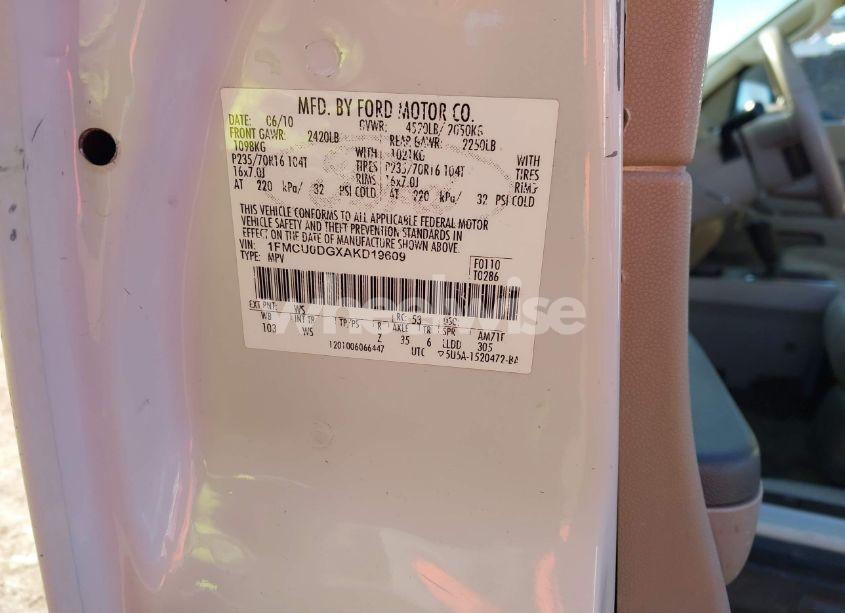 Photo 9 of 2010 Ford Escape XLT (VIN 1FMCU0DGXAKD19609)