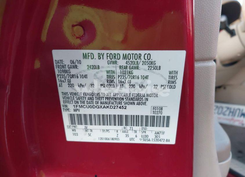 Photo 9 of 2010 Ford Escape XLT (VIN 1FMCU0DGXAKD27452)