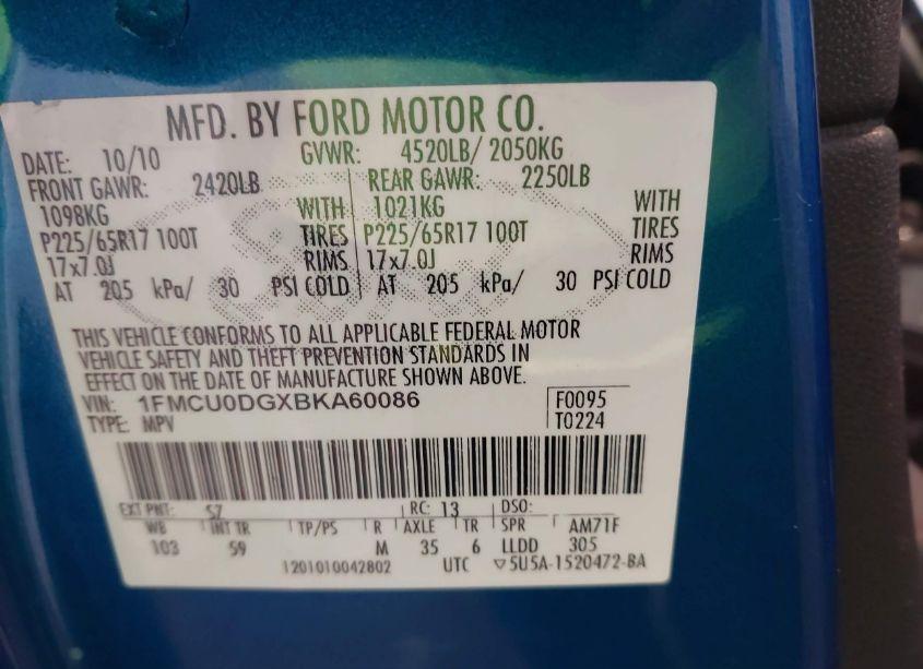 Photo 9 of 2011 Ford Escape XLT (VIN 1FMCU0DGXBKA60086)