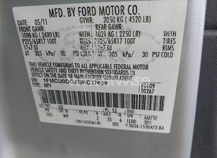 Photo 9 of 2011 Ford Escape XLT (VIN 1FMCU0DGXBKC37638)