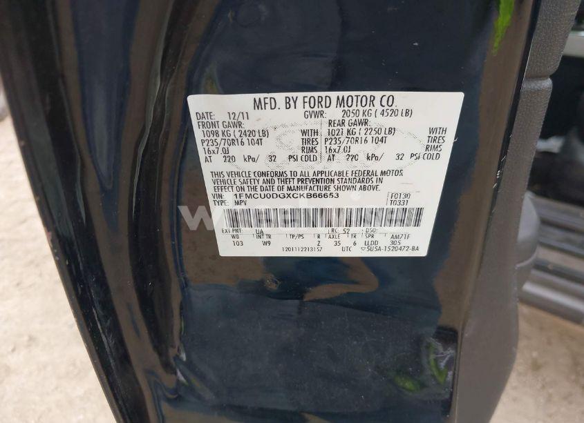 Photo 9 of 2012 Ford Escape XLT (VIN 1FMCU0DGXCKB66653)