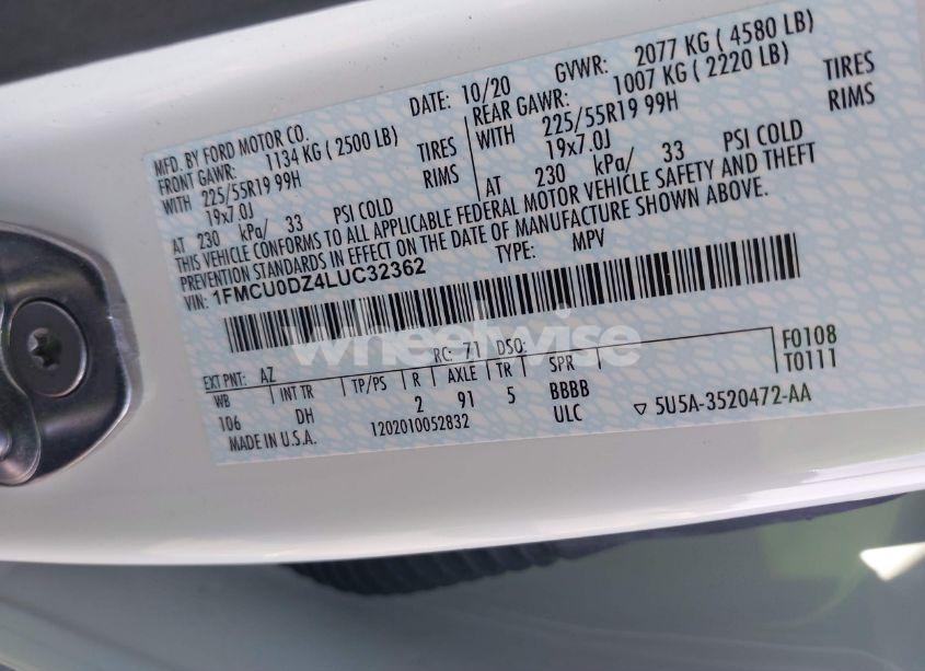 Photo 9 of 2020 Ford Escape TITANIUM HYBRID (VIN 1FMCU0DZ4LUC32362)