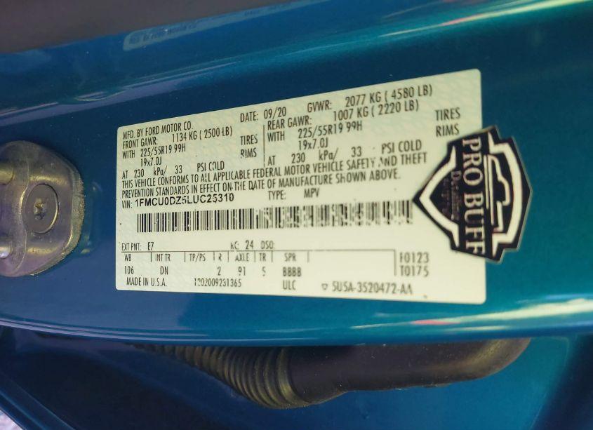 Photo 9 of 2020 Ford Escape TITANIUM HYBRID (VIN 1FMCU0DZ5LUC25310)