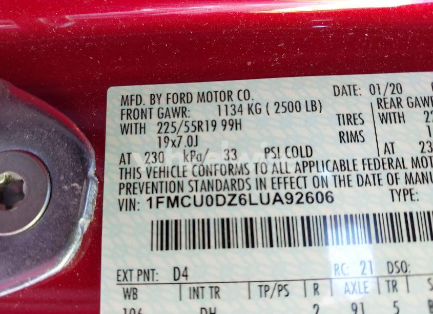 Photo 9 of 2020 Ford Escape TITANIUM HYBRID (VIN 1FMCU0DZ6LUA92606)