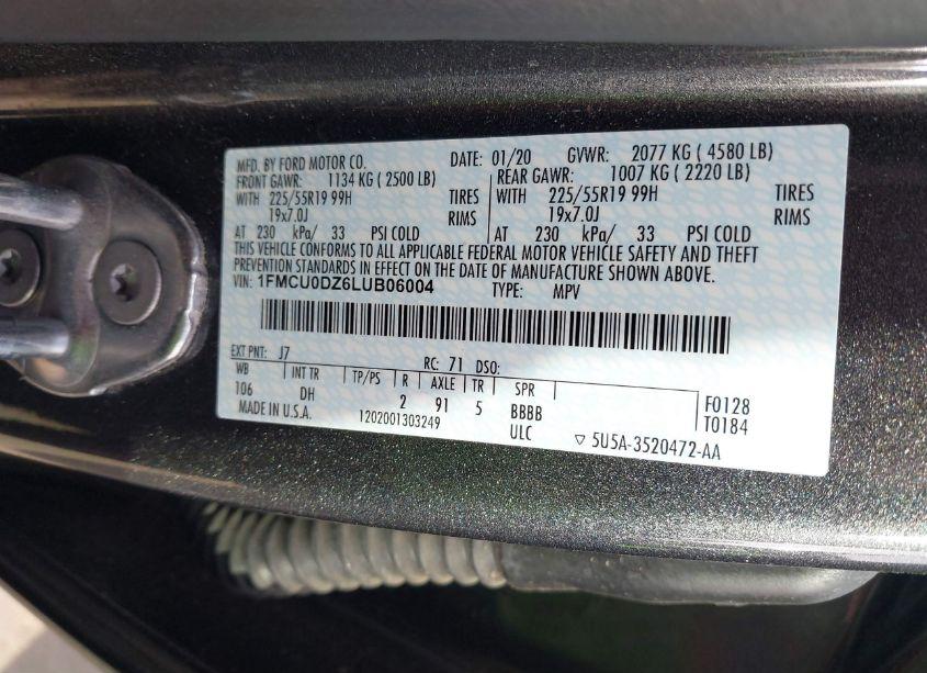 Photo 9 of 2020 Ford Escape TITANIUM HYBRID (VIN 1FMCU0DZ6LUB06004)