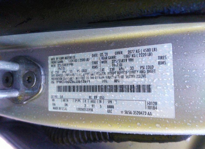 Photo 9 of 2020 Ford Escape TITANIUM HYBRID (VIN 1FMCU0DZ8LUB13911)