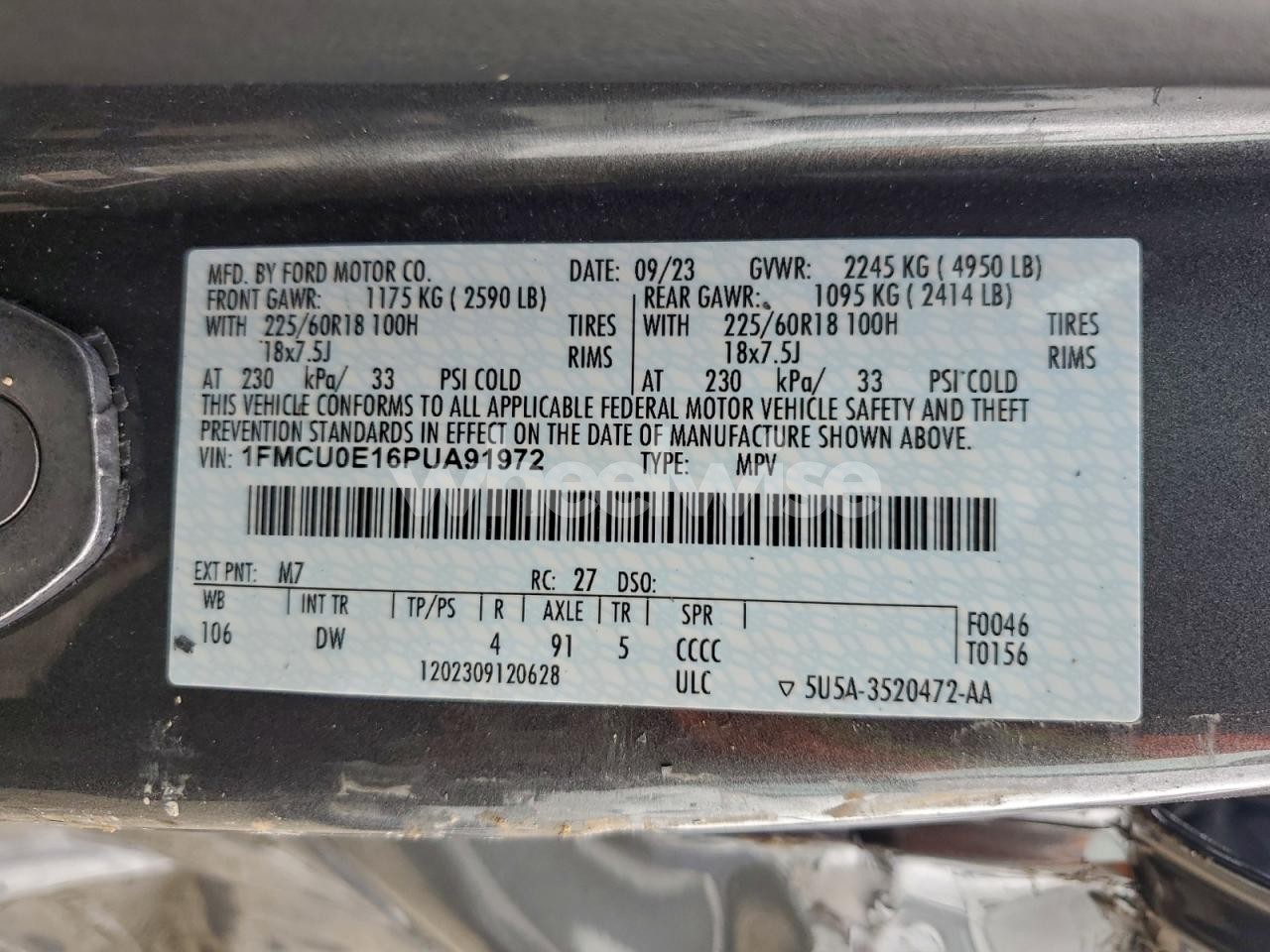 Photo 13 of 2023 FORD ESCAPE (VIN 1FMCU0E16PUA91972)