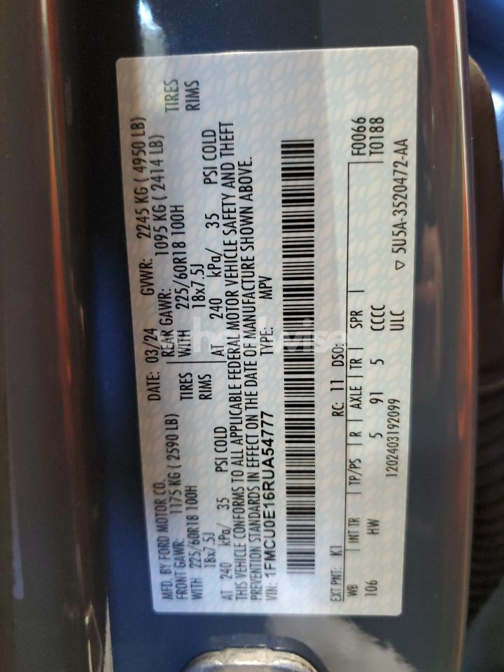 Photo 13 of 2024 FORD ESCAPE (VIN 1FMCU0E16RUA54777)