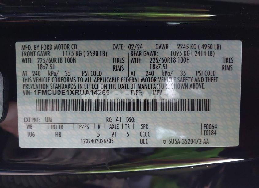 Photo 9 of 2024 Ford Escape PHEV (VIN 1FMCU0E1XRUA14265)