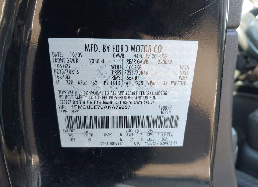 Photo 9 of 2010 Ford Escape LIMITED (VIN 1FMCU0E70AKA79257)