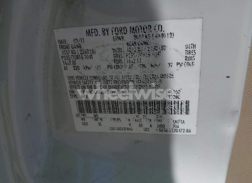 Photo 9 of 2011 Ford Escape LIMITED (VIN 1FMCU0E70BKB63399)