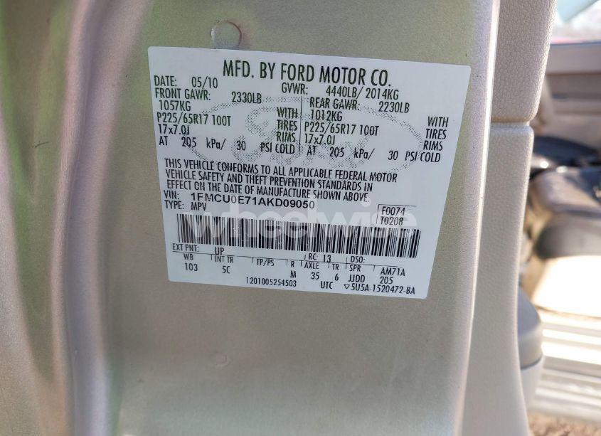 Photo 9 of 2010 Ford Escape LIMITED (VIN 1FMCU0E71AKD09050)